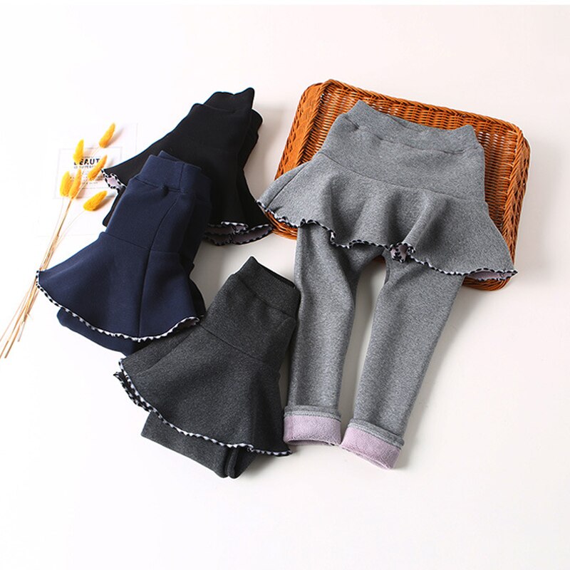 Mädchen Winter Leggings Hosen Kinder Hosen Fleece Legging für Mädchen Dicke Warme Falsche Zwei Stück Culotte Kinder Skirtpants Hosen