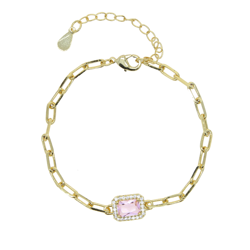 Goud Kleur Papier Clip Keten Kleurrijke Birthstone Cz Geometrische Rechthoek Charm Armband Voor Vrouwen: Donker Goud