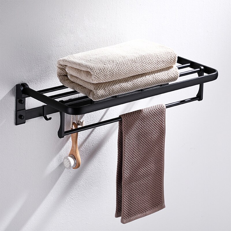 Toallero de aluminio montado en la pared para baño, toallero negro mate de 50-60M