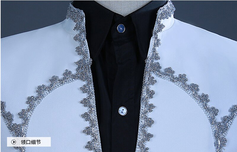 Male Stand Collar Double Breasted Europe Vintage Drama 2 Pieces Dress Suit Brand Slim Fit Prom Weeing Groom Costume Homme White