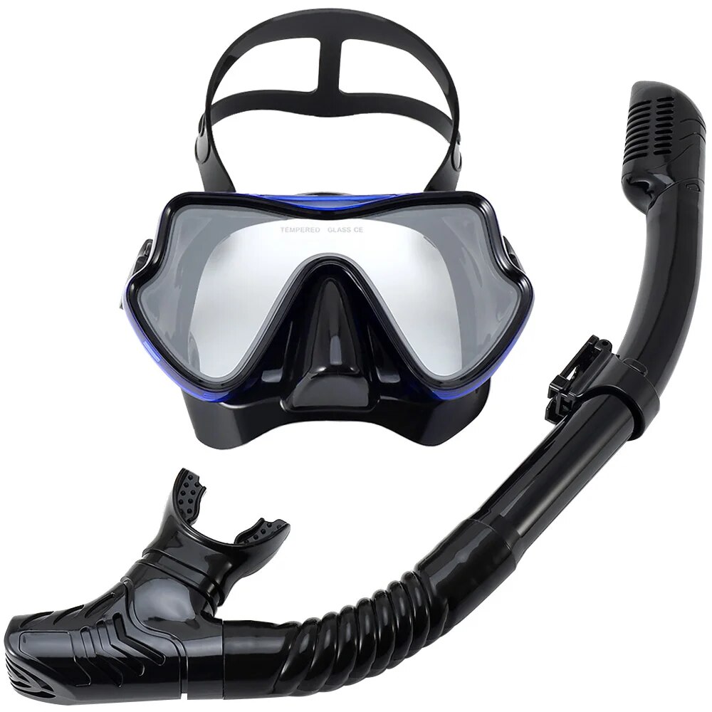 Tauchmaske Schnorchelset für Erwachsene, gehärtetes Glas, professionelle Panorama-Schnorchelausrügestochen, Schwimmtraining, Schnorchelset: Weiß