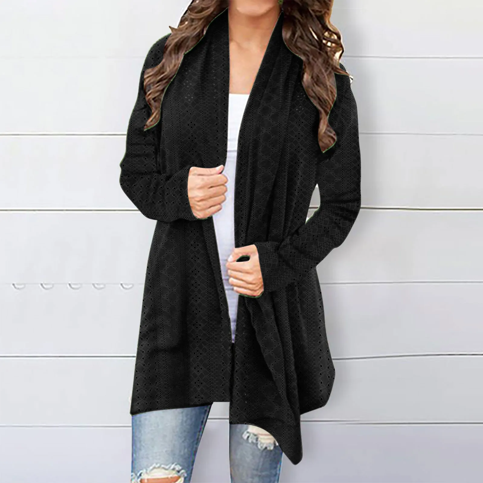 Women's Cardigan Sweater Fall Open Front Knit Oversized Cardigans Duster Coats with Pockets Warm Casual Simple Cardigan: M / green