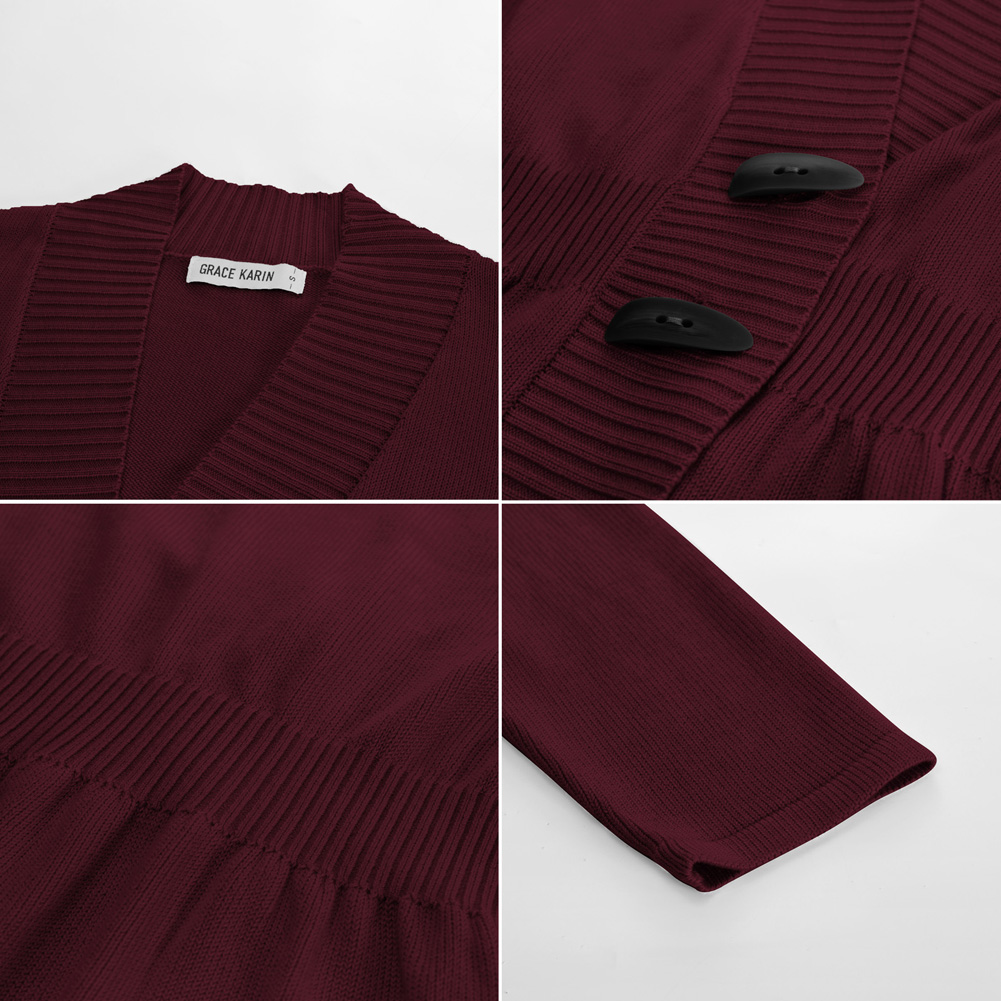 GK Women Cardigan Slim Fit Casual Defined Waist Spring Autumn Long Sleeve V-Neck Button-Up Knitted Sweater