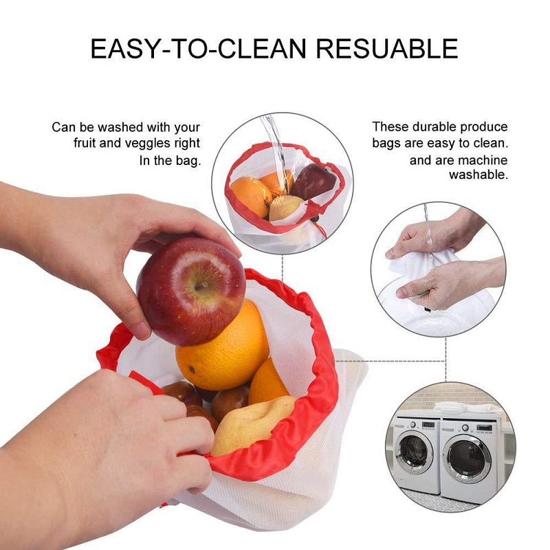 3 Sizes Fruit Vegetable Bag Reusable Mesh Produce Bags Washable Eco-Friendly Bags for Grocery Shopping Storage Toys Bag