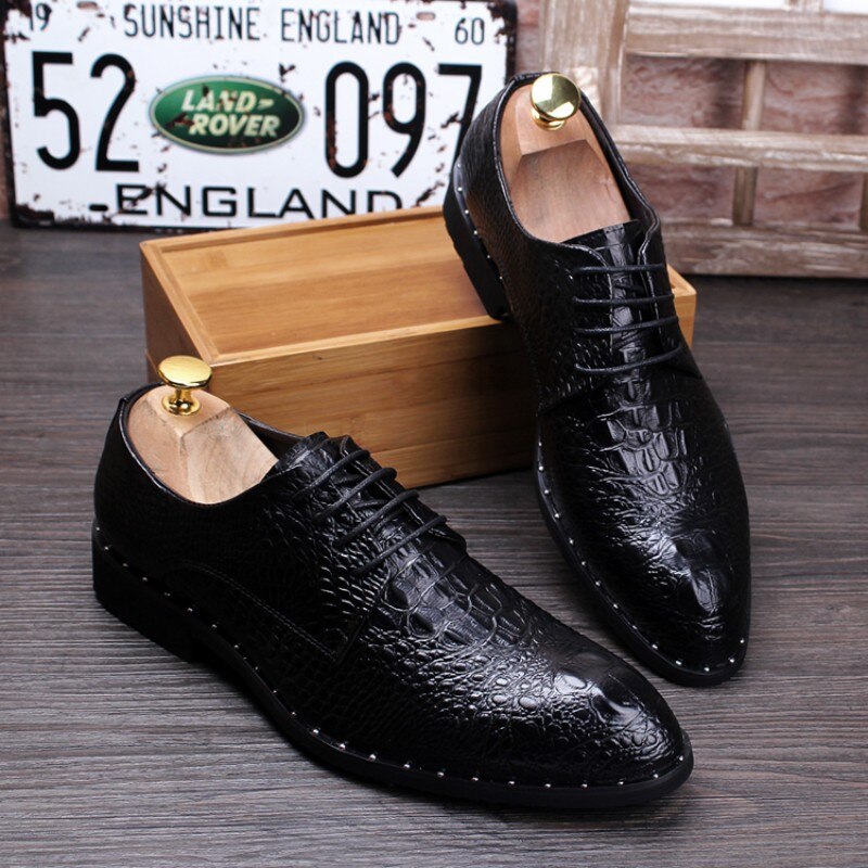 Nouveaux hommes Crocodile robe en cuir chaussures à lacets chaussures de fête de mariage bureau Oxfords appartements grande taille hommes
