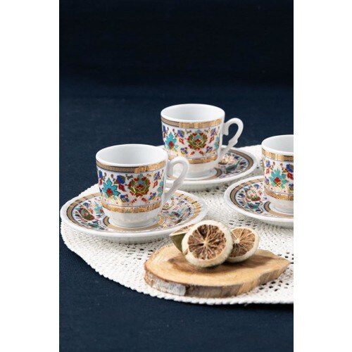 Gural porslin turkiskt arabiskt kaffe set i espresso 6 st traditionellt hemkök dekorationslåda