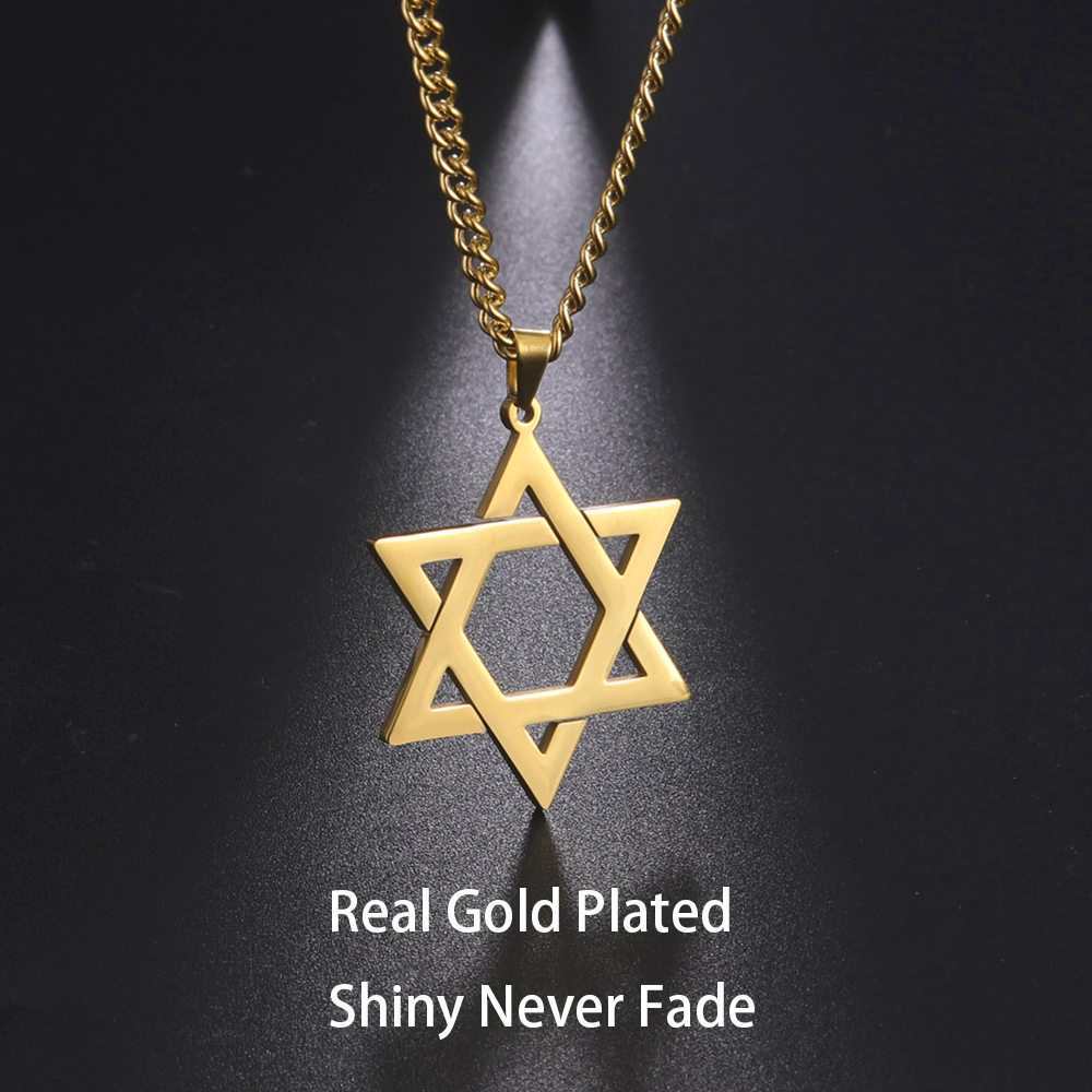 Män kvinnor trendiga magen david star hänge halsband israel judisk rostfritt stål kedja star of david cross charm choker smycken