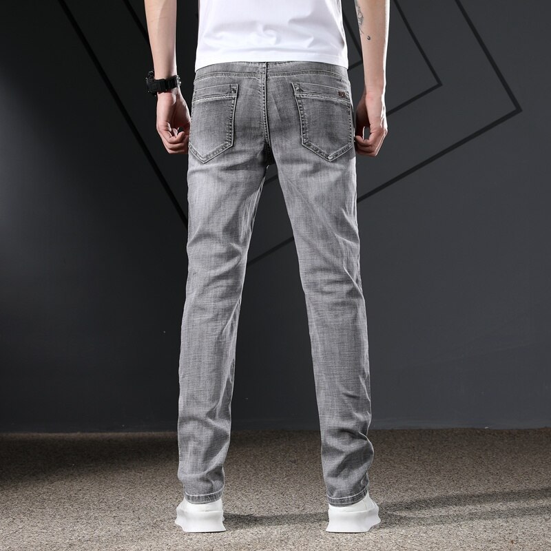 Zomer herfst business casual klassieke stijl denim broek heren zwart blauw grijs broek heren stretch-fit jeans