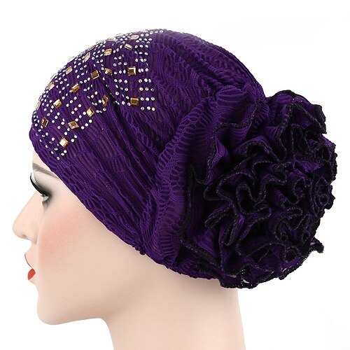 #5 kvinder muslimsk stretch turban hat kemo hårtab hovedtørklæde wrap hijib kasket freeship: Lilla