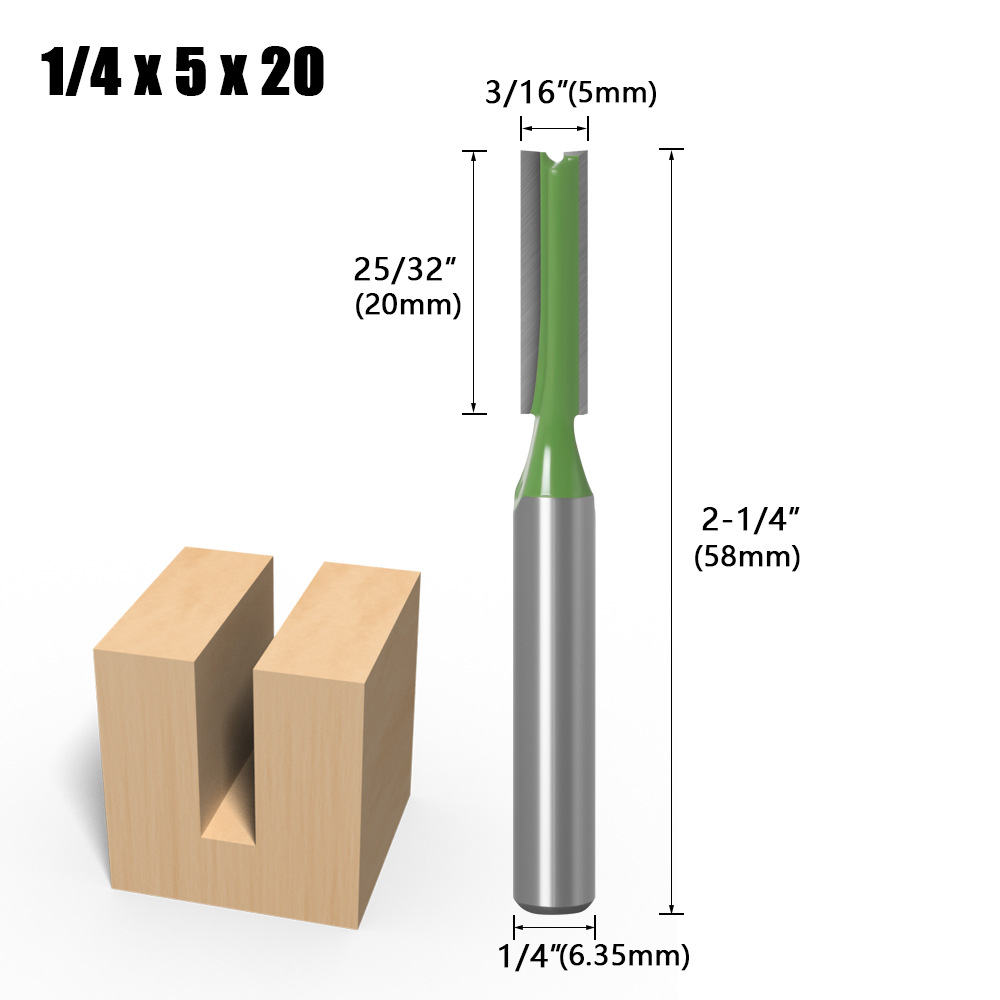 1/4 zoll 6mm Schaft Gerade Bit Fräser Einzigen Doppel Flöte Holz Schneider Hartmetall Router Bit Holzbearbeitung Werkzeug set: 6.35x4.76x20mm