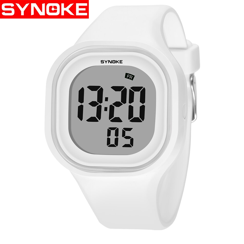 Synoke kleurrijke kinderhorloges voor meisjes, jongens en meisjes, polshorloges met siliconen led-licht, digitale horloges voor meisjes: Wit