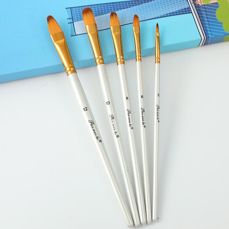 Artist Paint Brush Set 5Pcs Nylon Hair Wood Black Handle Watercolor Acrylic Oil Brush Painting Art Supplies: Clear