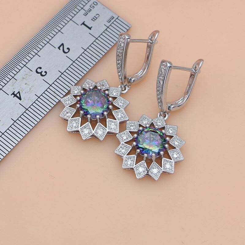 Aardbei Mystic Regenboog Zirkoon Zilver 925 Sieraden Set Decoraties Voor Vrouwen Oorbellen/Hanger/Ring/Armband/Ketting set