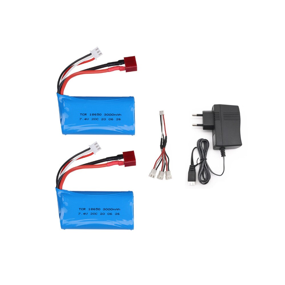 7.4V 3000mAh lipo Battery 18650 for Q46 Wltoys 10428 /12428/12423 RC Car Spare Parts 7.4V 2S battery with charger for toys parts: Black