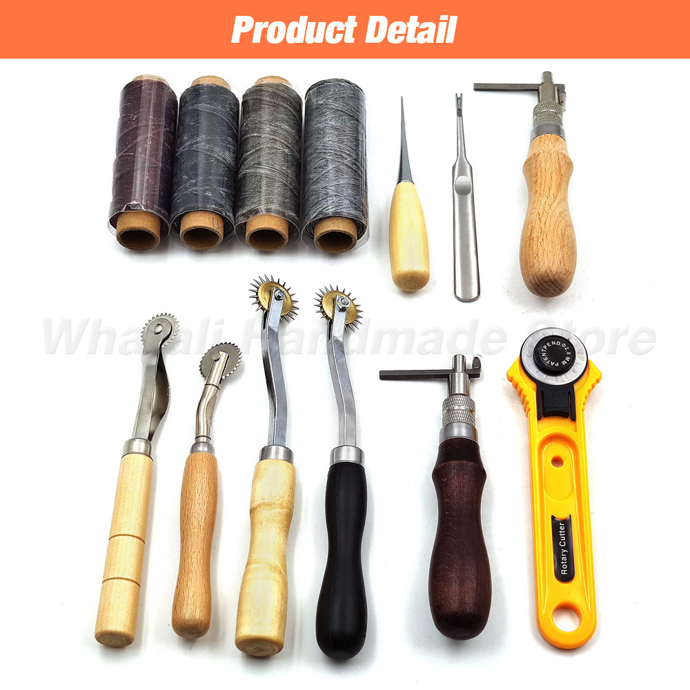 Leathercraft Tool Set Kits Pine Wood Hand Stitching Clamp Leather Punching Carving Saddle Groover Tools Storage Leathercraft DIY