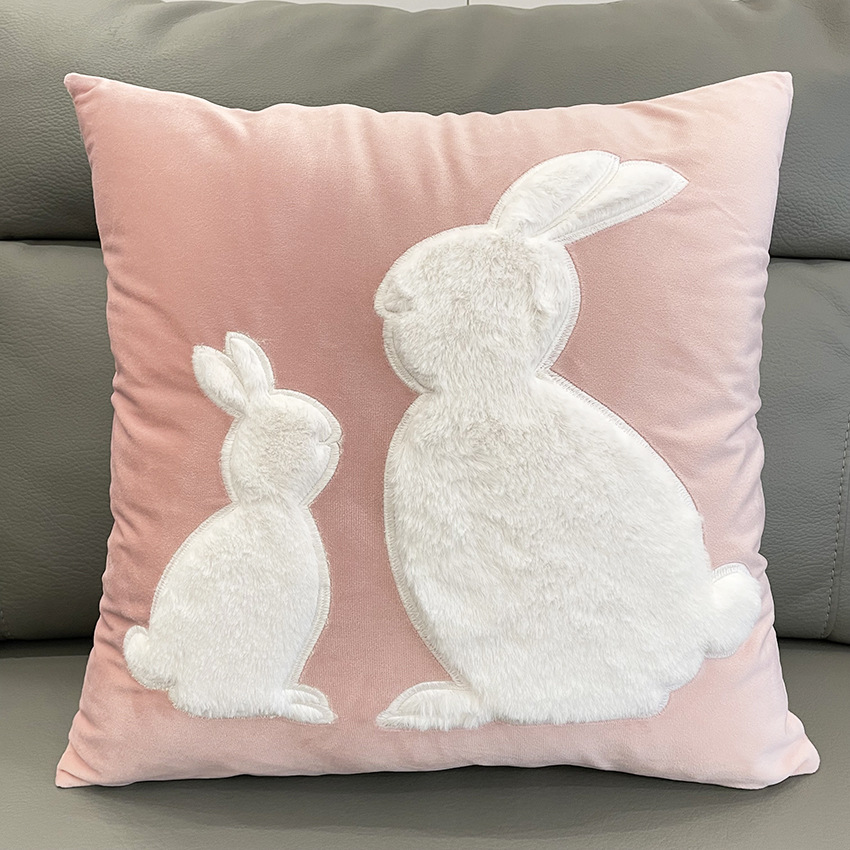 45x45CM Cute Cartoon Rabbit Throw Pillow Cover Nordic Animal Stamping Waist Cushion Cover Decor Home Decorative Pillowcase: light yellow