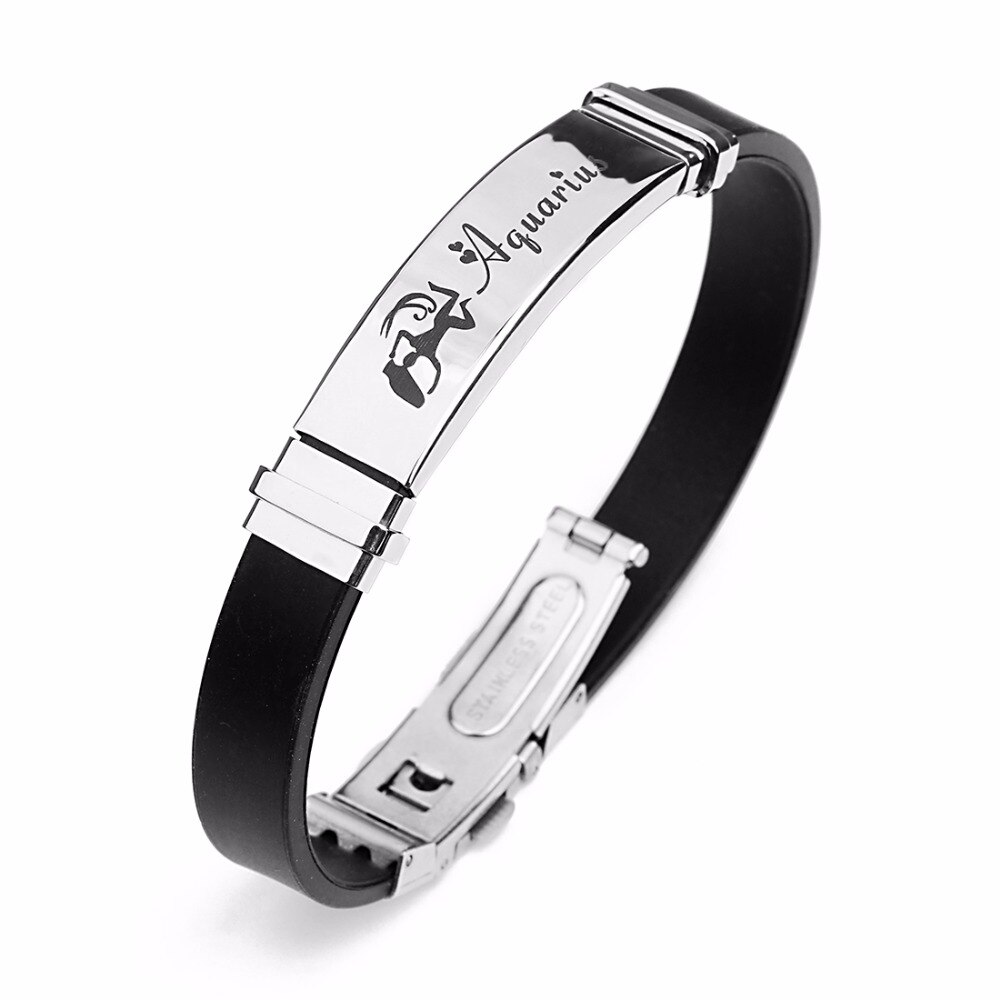 LOULEUR Silicone Zodiac Sign Bracelet for Men Women Stainless Steel Clasps Gemini Scorpio Zodiac Virgo Bracelet Men Jewelry