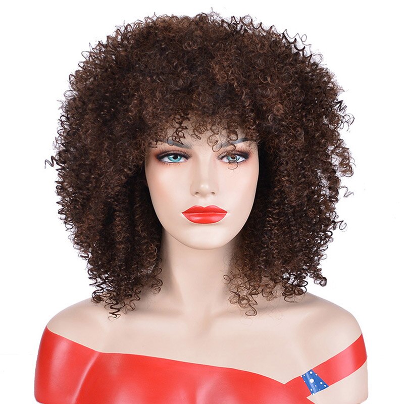 MSIWIGS Brown Synthetic Kinkly Curly Wigs for Women Black Short Afro Wig with Bangs Heat Resistant: Multi Color