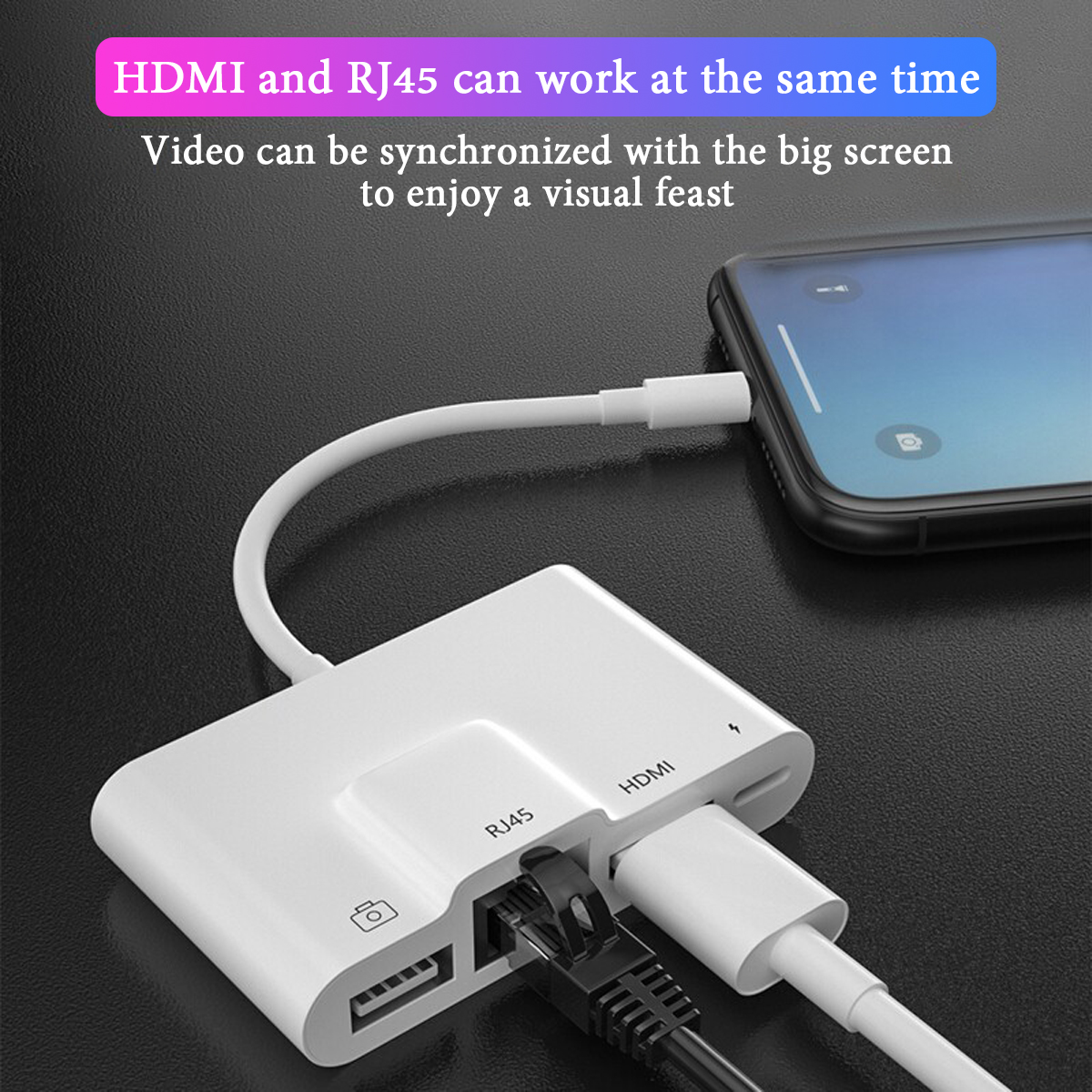RJ45 Ethernet Light-ning to HDMI Digital AV Adapter for i-Phone 14 i-Pad to TV1080P Network LAN Wired Adapter Charging Converter