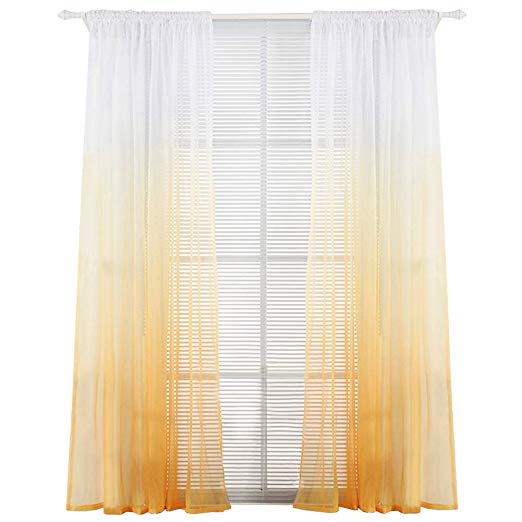Cortina para ventana y puerta de 2 estilos, cortina transparente para ventana y puerta, con cenefas, para sala de estar, decoración del hogar, cenefas de gasa transparentes: Amarillo