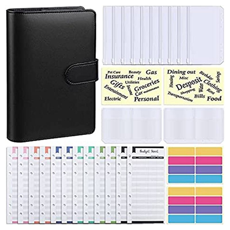 Budget Bindmiddel, A6 Pu Notebook Planning Notepad, Vervangbare 6 Ringband Coverfor Persoonlijke Planning Van Budget Saving: Black
