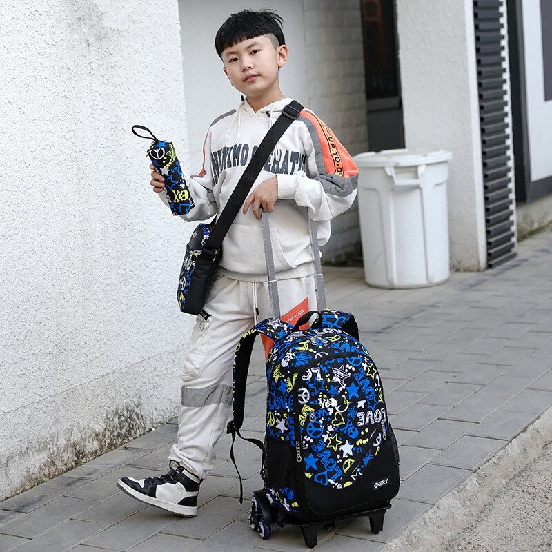 Fengdong Afneembare Trolley School Rugzak Kit Wiel Jongen Bedelen Wielen Schooltassen Voor Jongens Boekentas Traplopen Rolling Rugzak