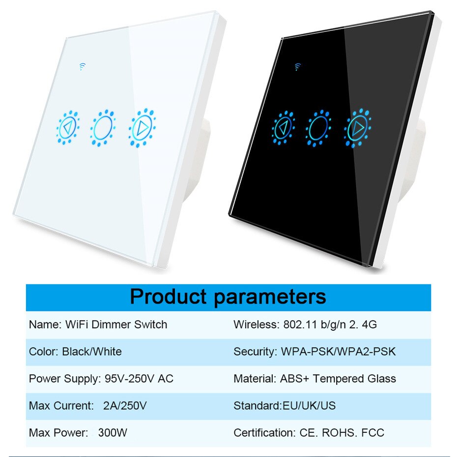 Tuya Smart Dimmer LED Touch Wifi Light Switch, Smart Bulb Dimmer Wall Switch EU/US with APP, Voice Remote for Alexa, Google Home