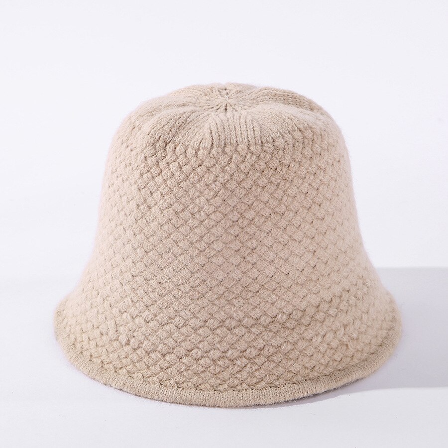 Cokk hue kvinders vinter uld strikke bøttehue vintage fiskerhue ensfarvet tyk varm vinterhue japan koreansk stil: Beige