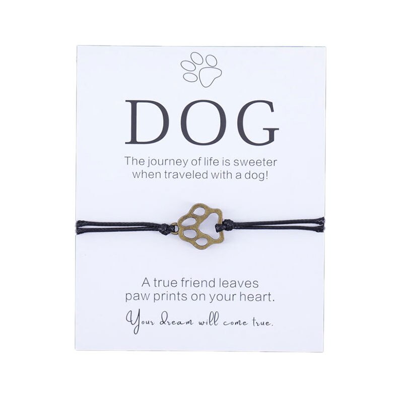 Pulsera de la amistad para él, brazalete con estampado de pata, para amantes de los perros, joyería de deseos, para padres y perros: Brown-Black