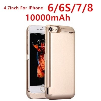 10000 mAh ładowarka Case dla iPhone 7 6 6s 8 Plus telefon ładowania baterii skrzynki pokrywa dla iPhone 5 SE 5S 5C Power Bank Case: 6 6s 7 8 Gold