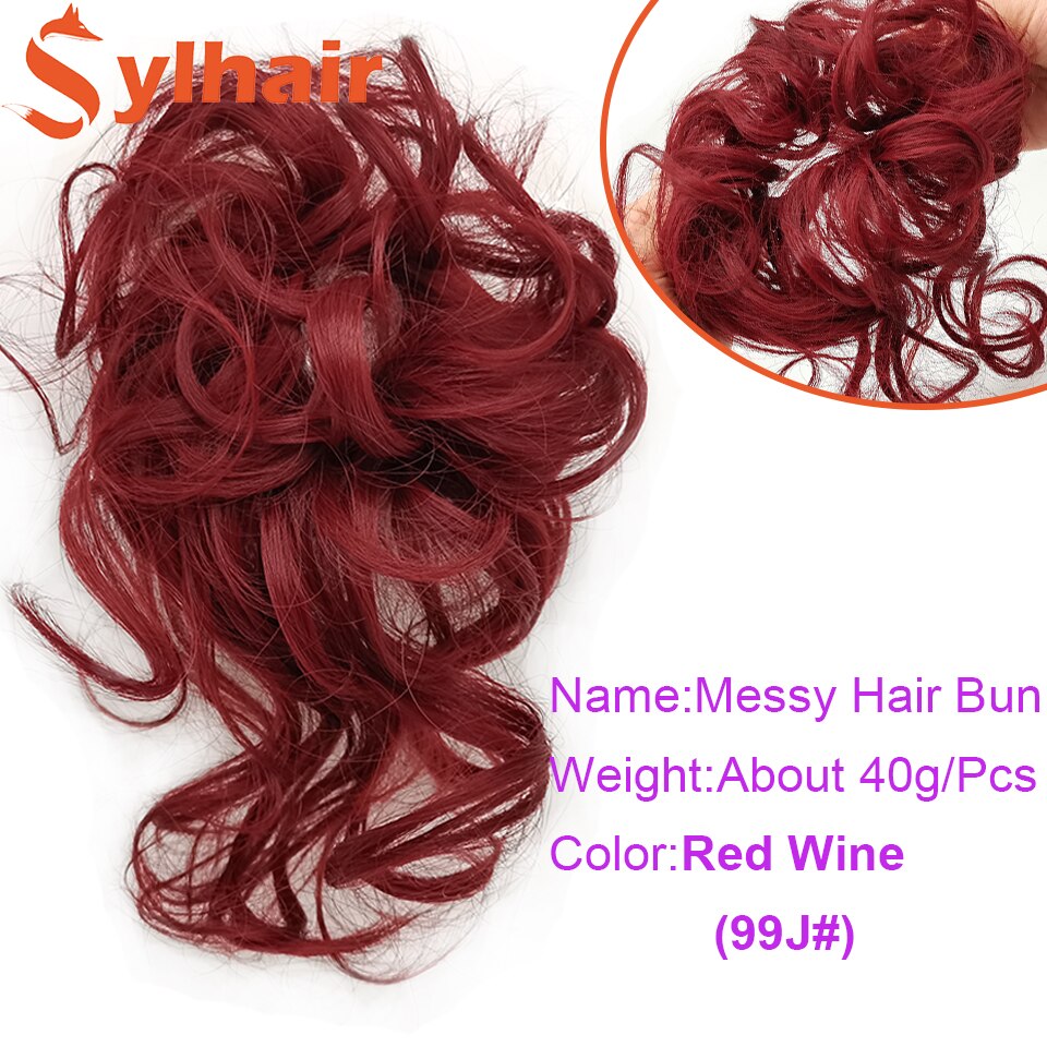 Sylhai-moño de pelo rizado sintético para mujer, moño marrón desordenado con cuerda elástica para el cabello, banda de goma, extensiones de cabello: 99J