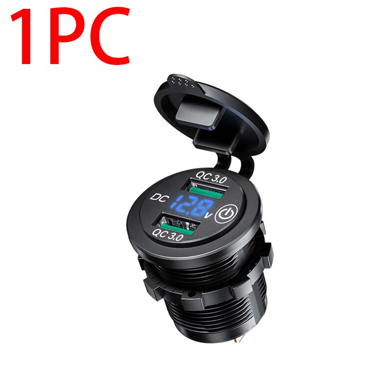 Dubbla usb  qc3.0 billaddare uttag med touch-omkopplare vattentät dammtät lock led 12v biluttag för telefon surfplatta kamera gps dvr: Blå typ  b 1pc