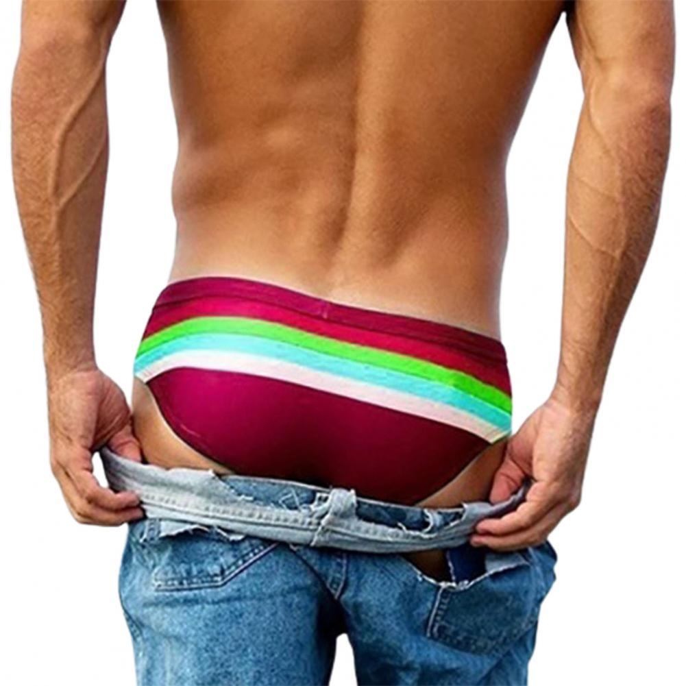 Chic Male Striped Pattern Swimming Briefs Swimming Briefs Lightweight Comfy: Red / L