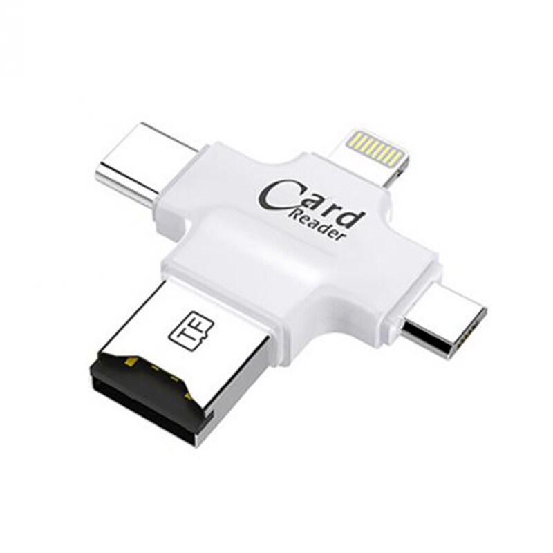 4 en 1 lector de tarjeta tipo C Adaptador micro USB Lector de Tarjetas Micro SD tarjeta para iPhone/iPad inteligente OTG: Blanco