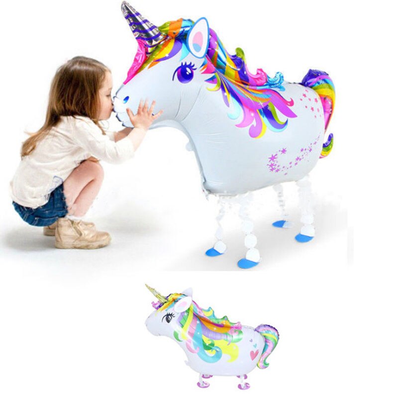 Walking Unicorn Foil Balloon Helium Ballon Walking Pet Baloon Rainbow Horse Children Happy Birthday Party Decor Kid Girl Balon