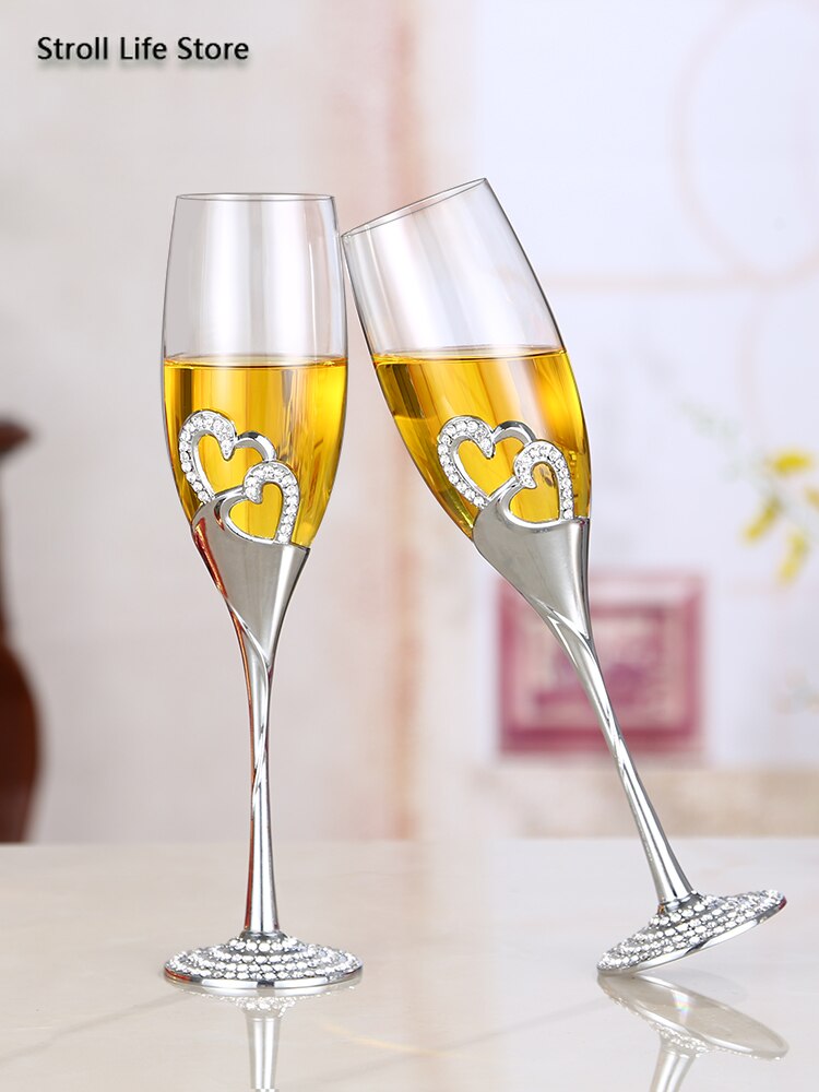 Crystal Heart-shaped Wedding Glasses Champagne Wine Glass Goblet Beer Red Wine Glass Cups Copas De Cristal Box Set FJ016