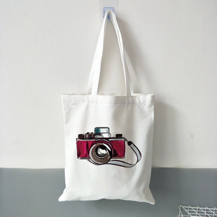 Camera Grafische Retro Mooie Handtassen Schoudertassen Totes Grote Capaciteit Vintage Camera Draagtas Fotograaf Canvas Doek Zakken: B0360-TBWH-M