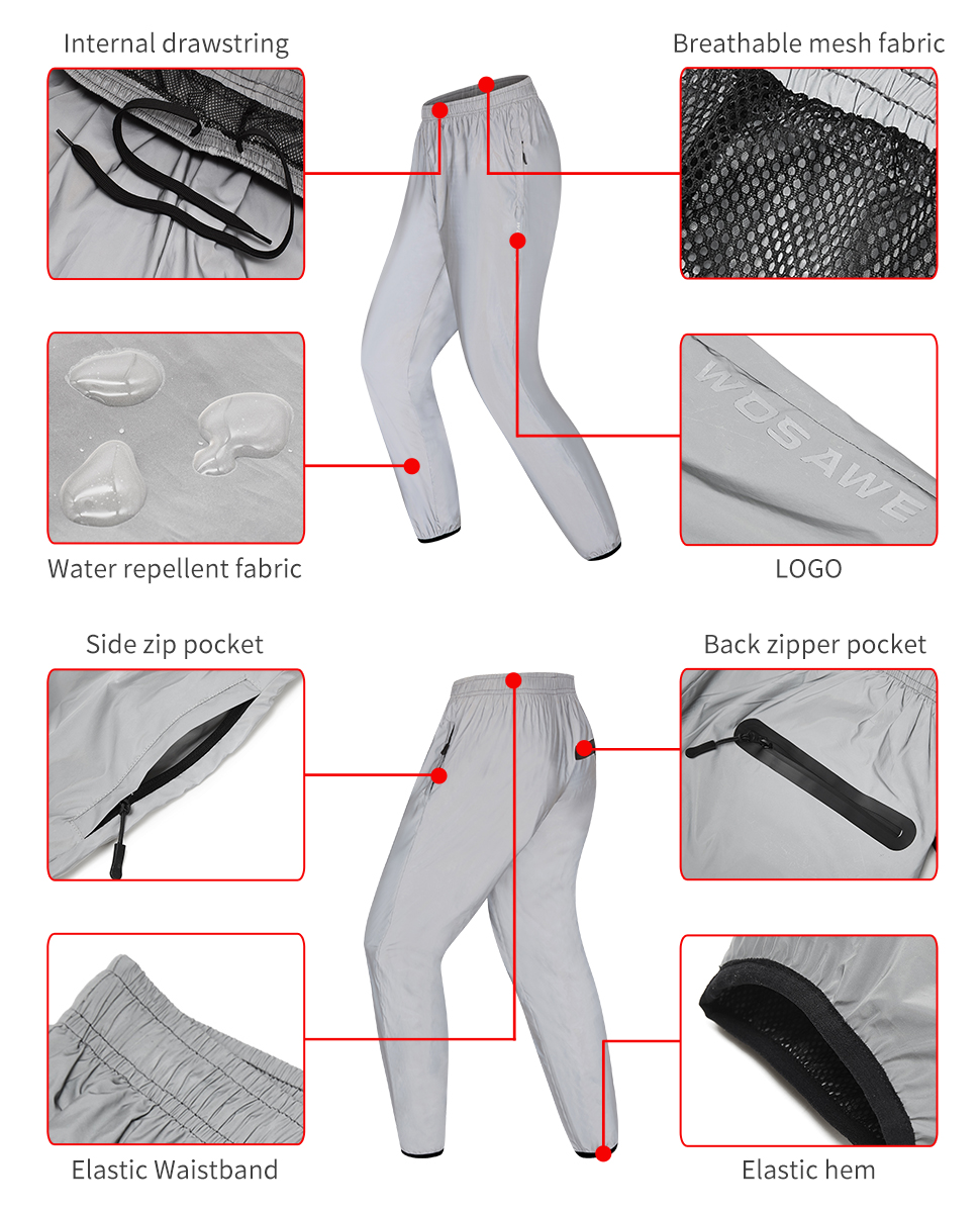 WOSAWE MTB Pant Ride Full riflettente impermeabile traspirante Mountain Bike Pant pantaloni da ciclismo uomo