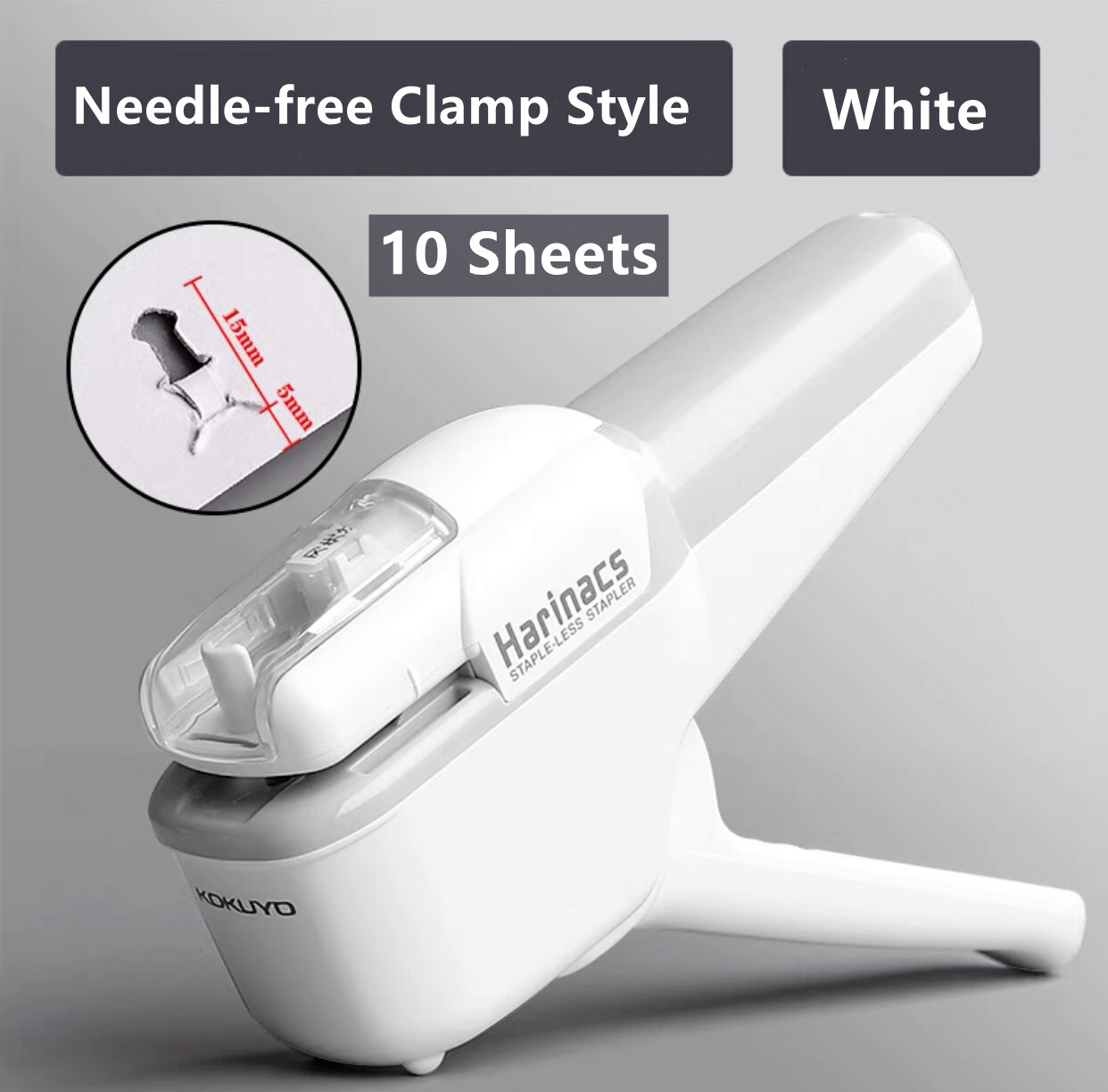 KOKUYO Stapleless Stapler Free Stapler Book Paper Mini Portable No Staples School Office Supplies For 5 Sheets or 10 Sheets: Clamp Style-White