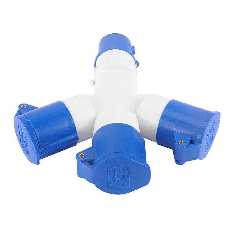 Industrial Plug - 16A 220-250V - 4 Outlets - IP44 Waterproof - Blue