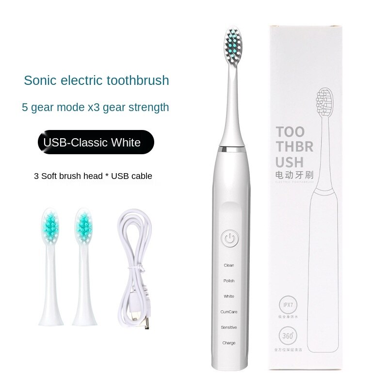 Electric Toothbrush Sonic Household USB Charging Intelligence Cleaner Sound Waves Device Maglev: USB charging white