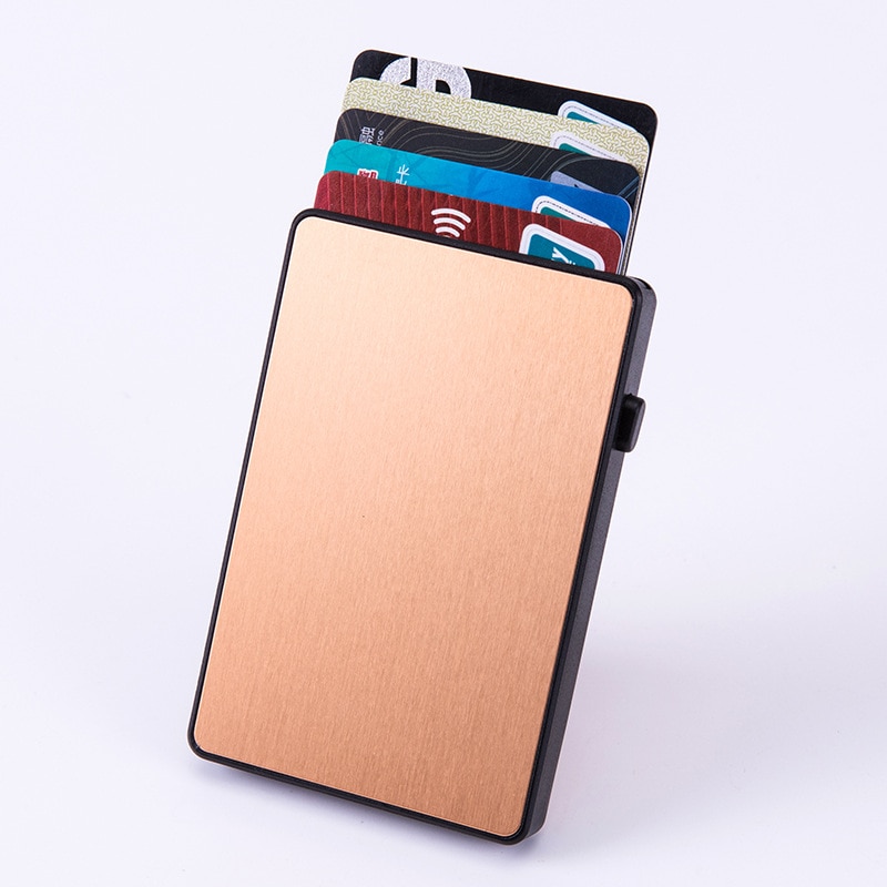 Dienqi rfid fino fino titular do cartão carteiras das mulheres dos homens mini carteiras de metal aviador minimalista carteira inteligente bolsa dropshipping 2020: Gold