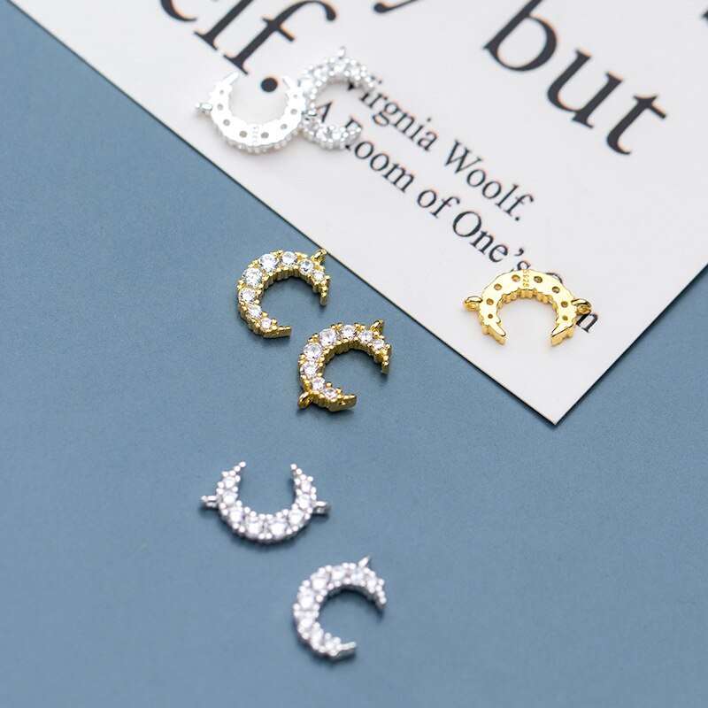 925 prata esterlina aaa zircão pavimentado lua conector encantos muito pulseiras s925 pingente de prata diy elegante jóias descobertas