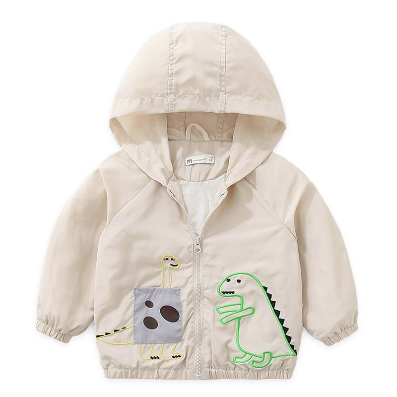 Kids Jas Hooded Kinderen Kleding Katoen Dinosaurus Korte Windjack Jongens Meisjes Jassen Lente Bovenkleding Geul Pak 2-8 Jaar: Beige / 5-6T
