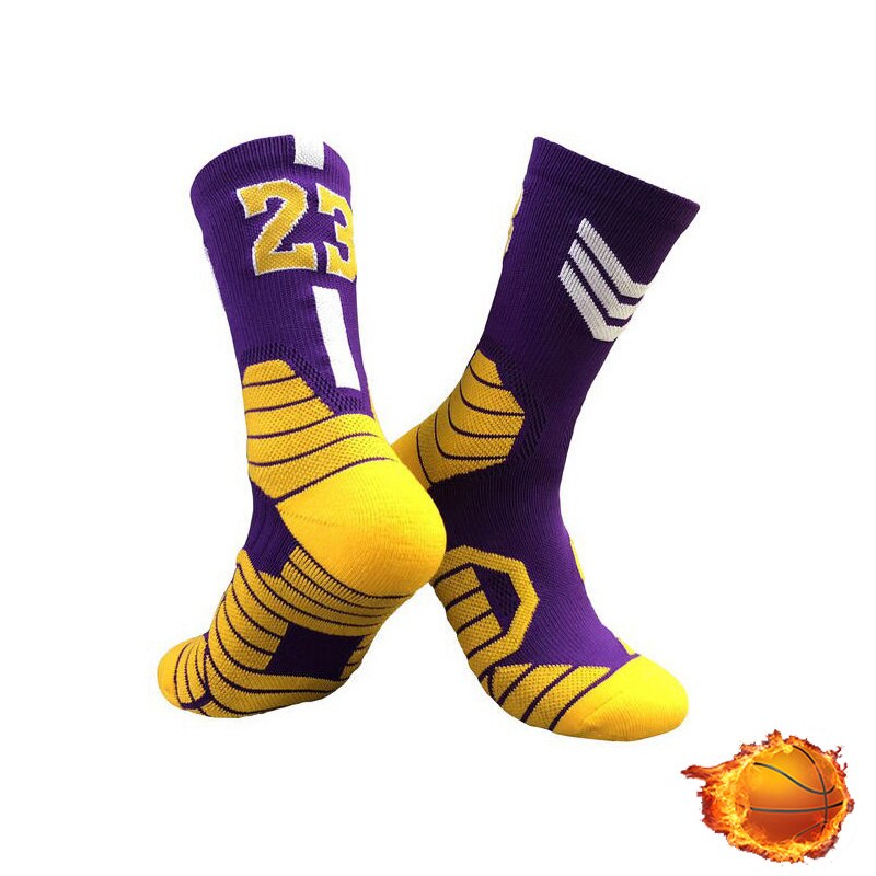 QIWN 1 Paio Professionale Super Star Basket Calzini E Calzettoni Elite di Spessore Sport Calzini E Calzettoni antiscivolo Resistente di Skateboard Telo di Fondo Calzini E Calzettoni: NO.23-Purple