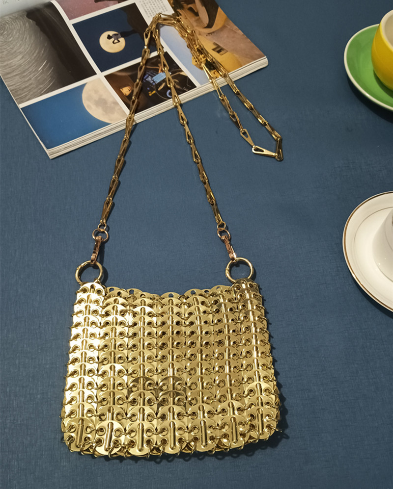 Frauen Taschen Silber Metall Pailletten Kette Gewebte Tasche Hohl Abend Taschen Kupplung Weibliche Reise Schulter Tasche Handtasche: Grau