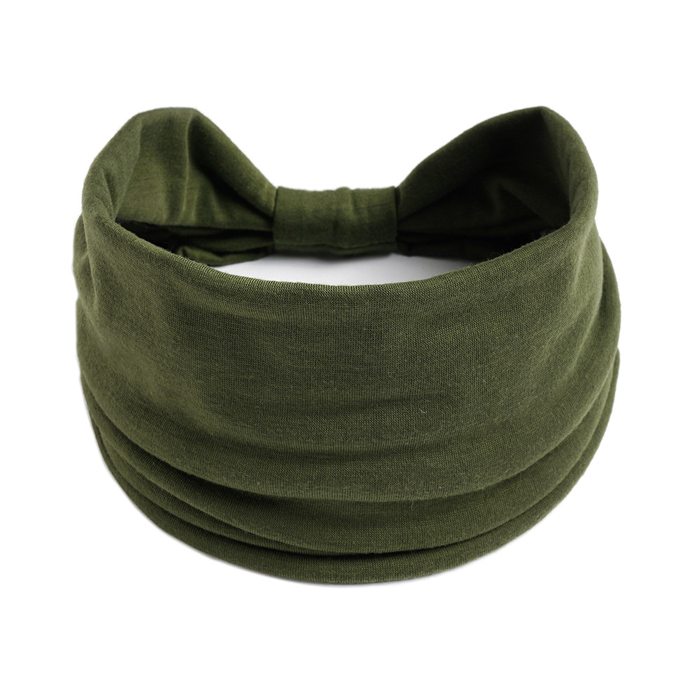Boho Effen Kleur Brede Hoofdbanden Vintage Knoop Elastische Tulband Headwrap voor Vrouwen Meisjes Katoen Zachte Bandana Haaraccessoires: Black