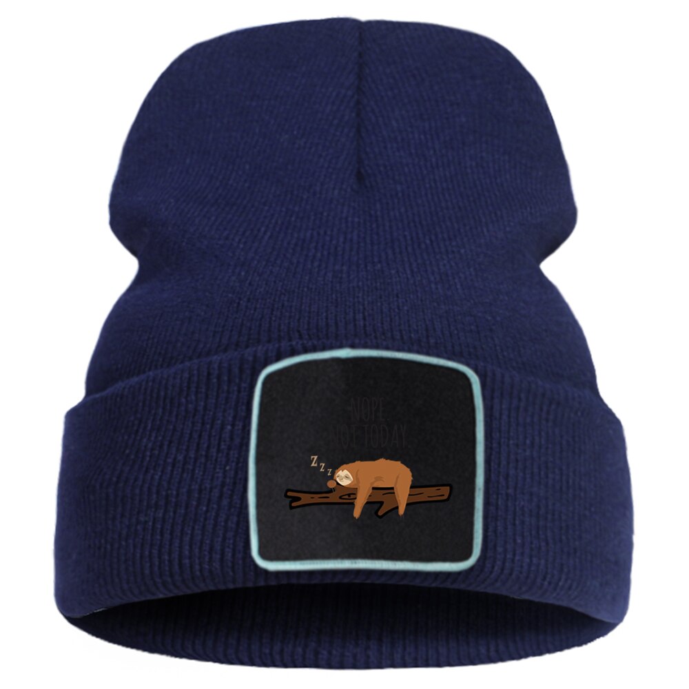 Pas aujourd'hui paresseux Nope Beanie femmes chapeau hiver doux Bonnet tricoté hommes en plein air décontracté Bonnet chapeaux coton rue dessin animé Skullies chapeau: dark blue6