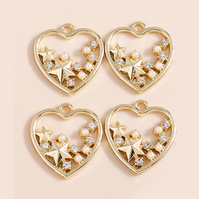 5 pezzi di perle d'imitazione cuore d'amore connettori pendenti per gioielli fai da te creazione di collane fatte a mano bracciali orecchini ciondoli artigianali: Rhodium placcato