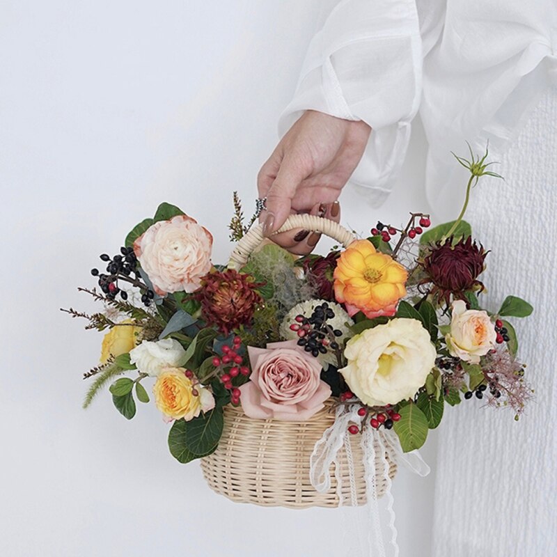 Flettet råtnende blomsterkurv pil håndvevd kurv med håndtak påskeegg godteri kurv bryllup blomsterpike kurver hjemmeinnredning